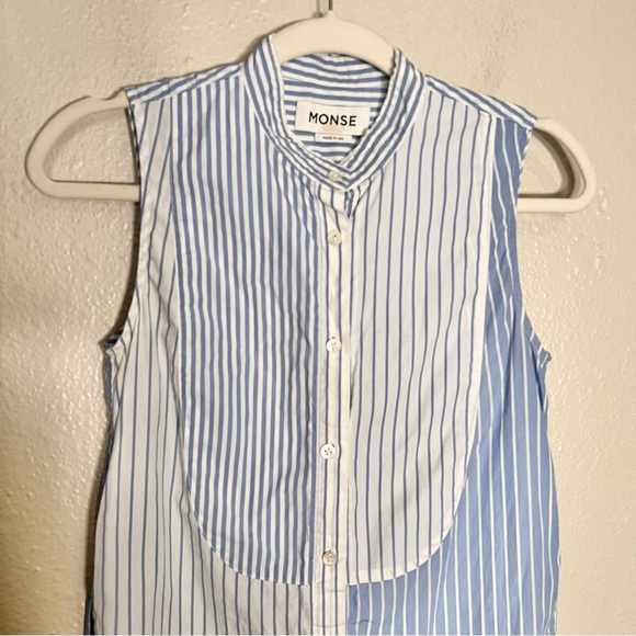 Monse Blue and White Cotton Sleeveless Mixed Stripe Shirt Button Down Size 0 - Picture 6 of 16